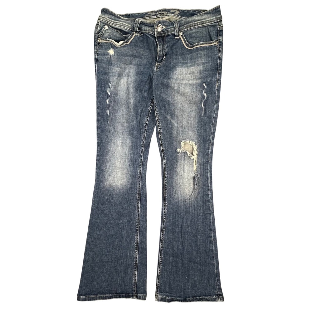 Seven7 Boot Cut Jeans Womens Size 10 Medium Wash Distressed Ripped Denim‎ Pants
